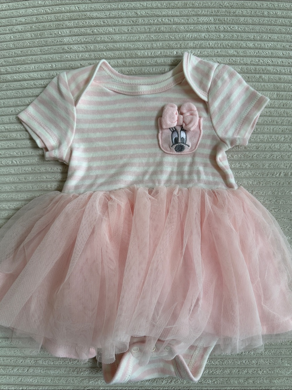 Disney Baby Pink Striped Minnie Tulle Dress Bodysuit in Size 3-6 M
